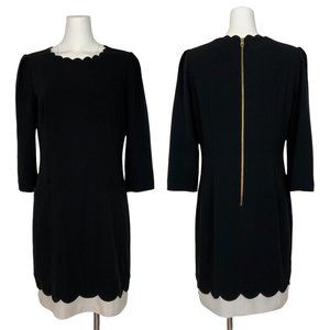Ted Baker Payton Shift Dress 4 US/L Black 3/4 Sleeve Pockets Scalloped